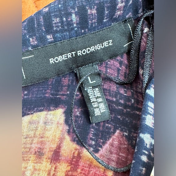 Robert Rogriguez floral sheer dark blue chiffon blouse size Large - Picture 5 of 8